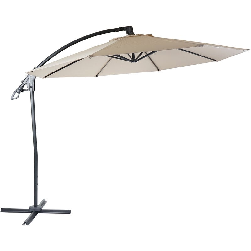 Jamais utilisé] Parasol déporté de luxe HHG 995, protection contre le soleil, ø 3m crème / blanc sans support - beige
