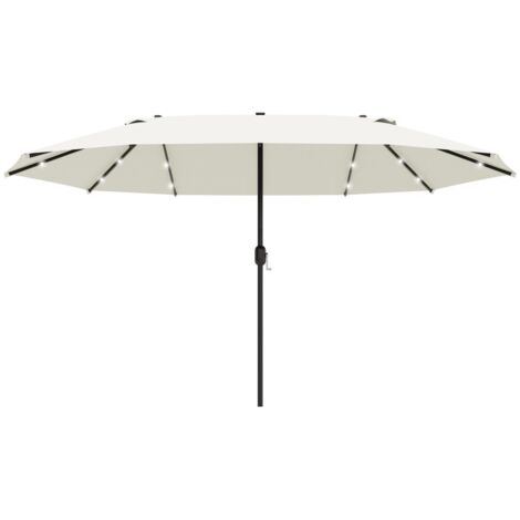 Parasol déporté-double-LED-manivelle-blanc crème-extensible-jardin-terrasse-440x256x240cm-Assise sans fond
