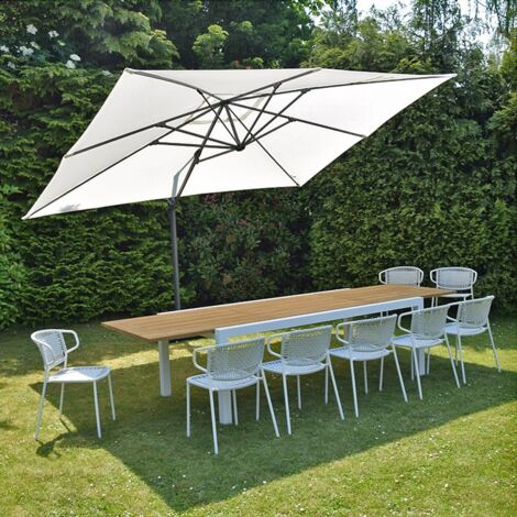 Parasol déporté écru 4x3 m – Toile déperlante et résistante aux UV – Mât en aluminium époxy – Hauteur réglable 272 cm – Gecko Outdoor