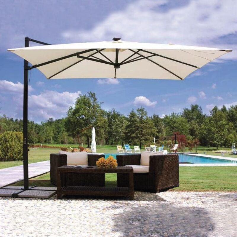 Parasol déporté écru en alu avec LED, Hossegor - Ecru