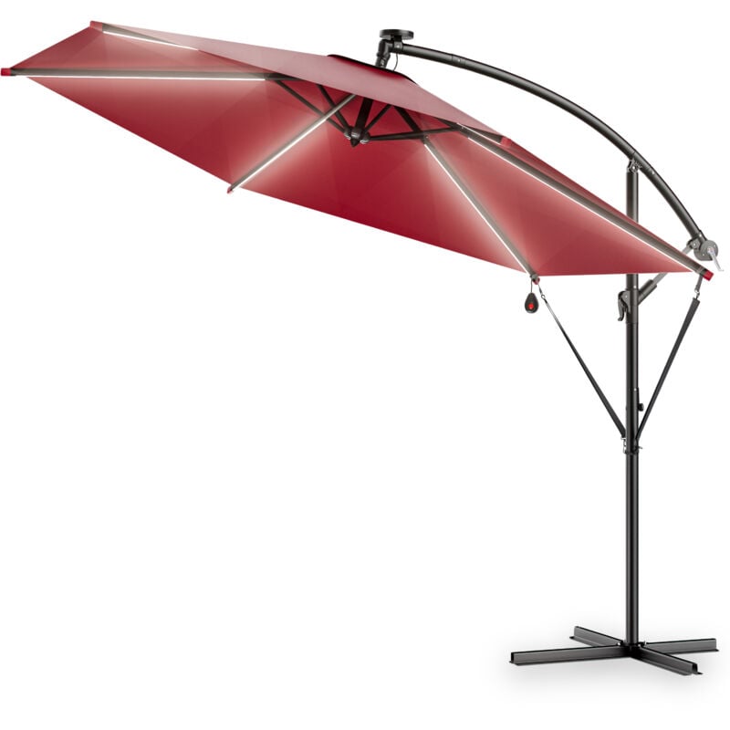 Kingsleeve - Parasol déporté inclinable ø 330cm Pare-soleil en aluminium avec éclairage led Protection UV30+ jardin Rouge