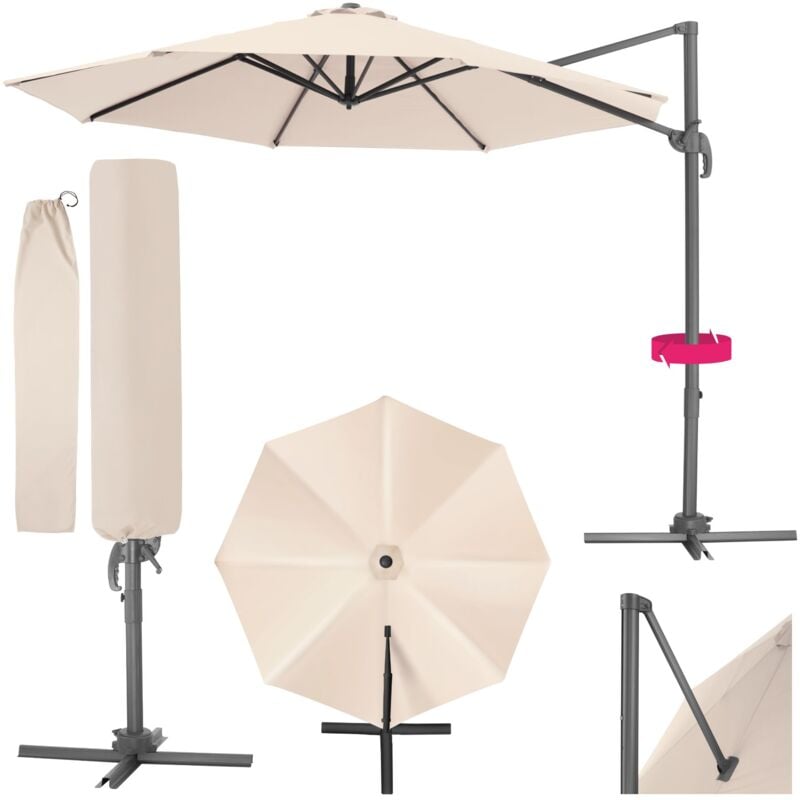 Parasol daria 300 cm avec pied déporté et housse de protection - parasol jardin, parasol deporté, parasol de balcon - beige