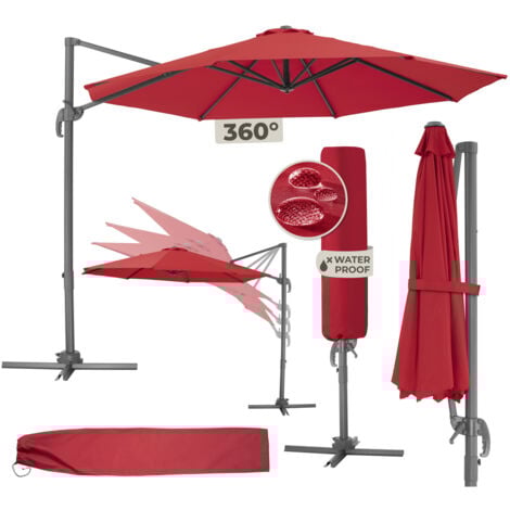 Parasol Déporté Excentré de Balcon à Pied Toile Inclinable en Aluminium 372 cm x 300 cm Rouge