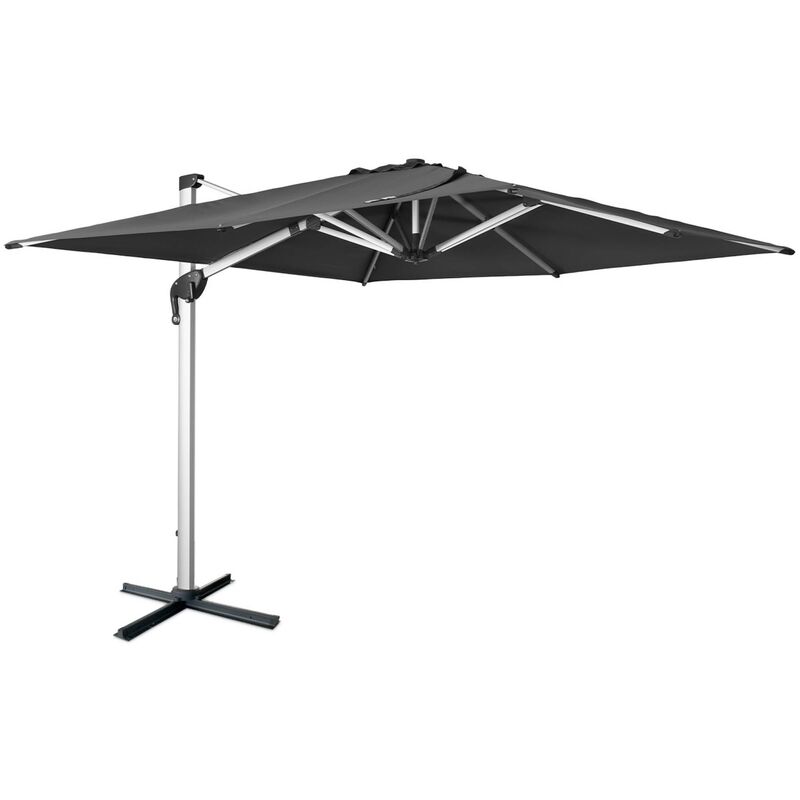 Parasol déporté haut de gamme carré 3x3m – PYLA Gris anthracite – Toile européenne Agora, structure en aluminium anodisé, rotatif, housse de
