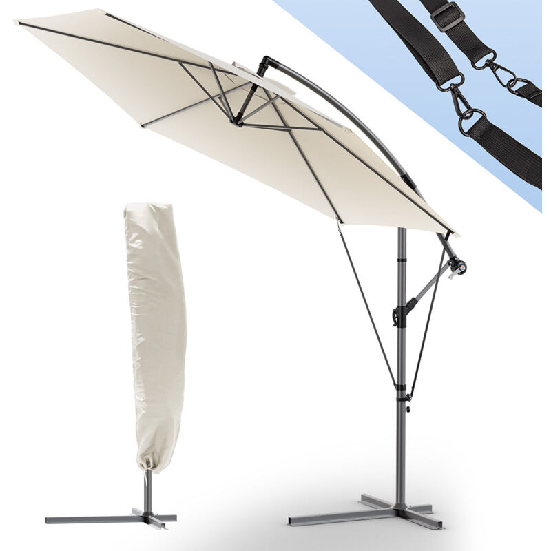VOUNOT® Parasol déporté inclinable 3M avec sangle de fixation et housse de protection - Inclinaison réglable - Rotatif 360° - Beige