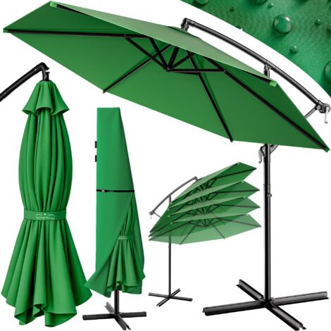 Parasol déporté inclinable Ø330cm en aluminium – Protection UV 80+ – Manivelle intégrée – Housse de protection incluse – Vert – Kingsleeve