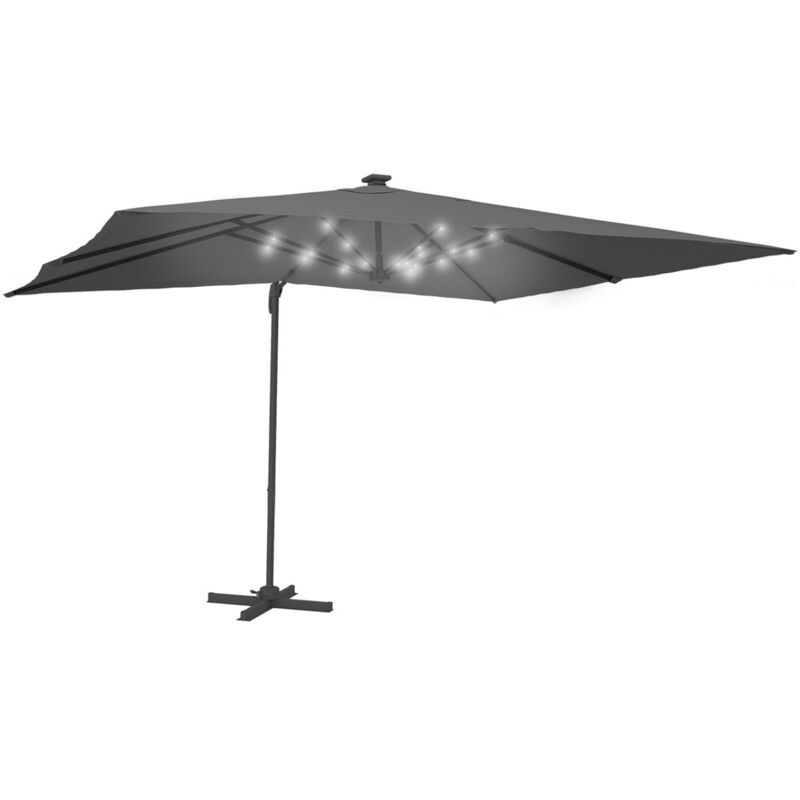 Parasol déporté inclinable rotatif 360 calvi led gris 3x4 m avec housse