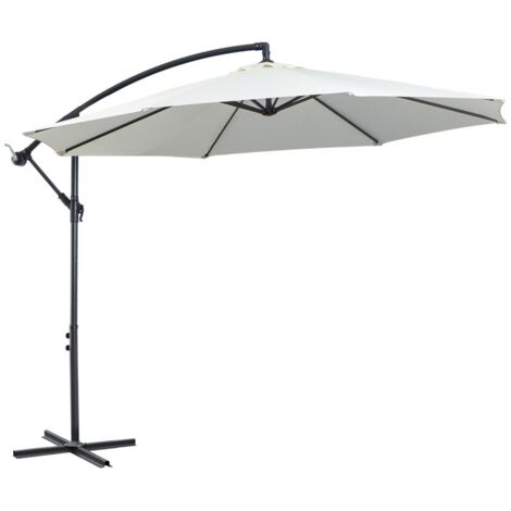 Parasol déporté-manivelle-tissu polyester-crème-armatures acier-Avec socle intégré-295x295x245cm
