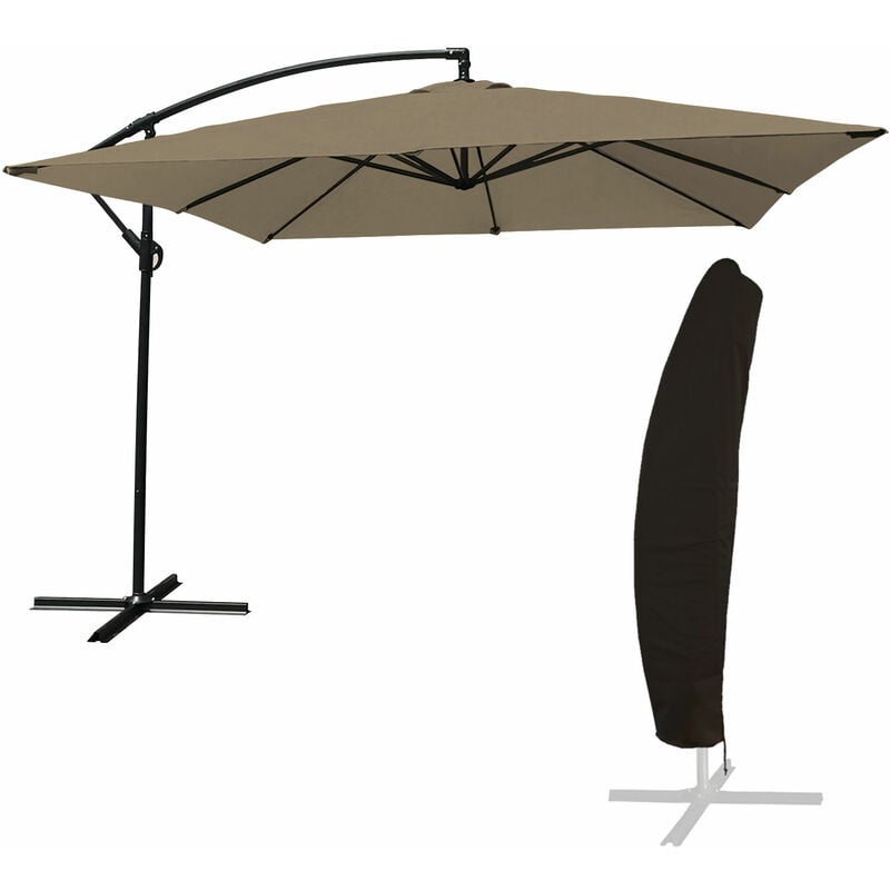 Parasol déporté molokai carré 2,7x2,7m taupe + housse - Happy Garden