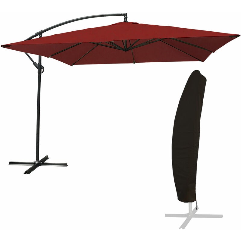 Happy Garden - Parasol déporté molokai carré 2,7x2,7m rouge + housse