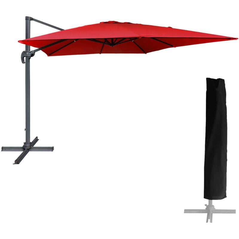 Happy Garden - Parasol déporté molokai carré 3x3m rouge + housse