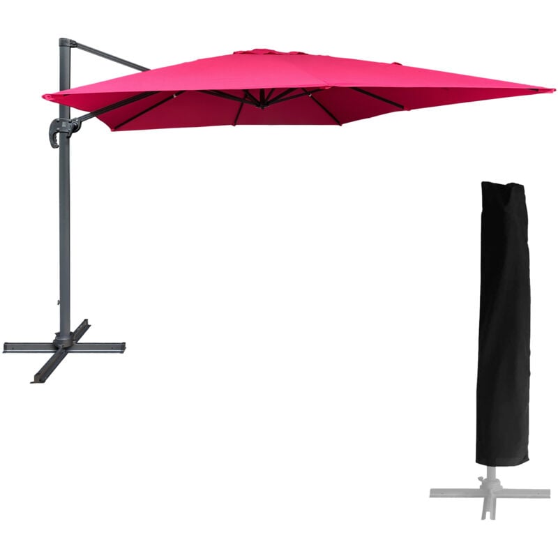 Happy Garden - Parasol déporté molokai carré 3x3m fuchsia + housse
