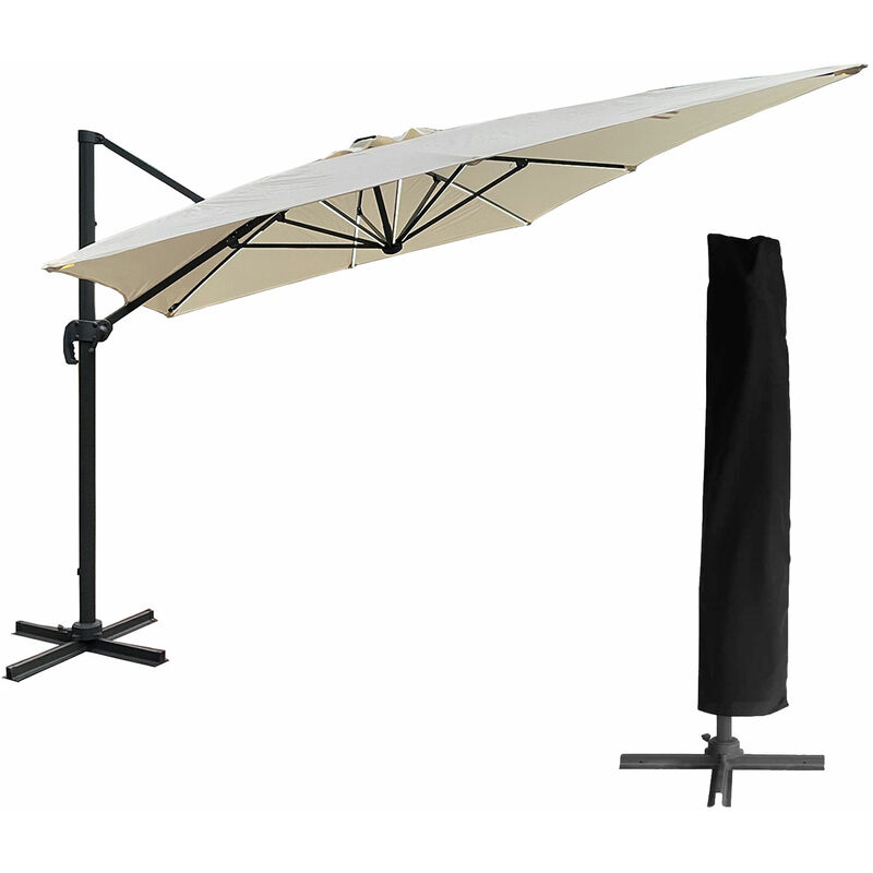 Happy Garden - Parasol déporté MOLOKAI rectangulaire LED 3x4m beige + housse - Beige