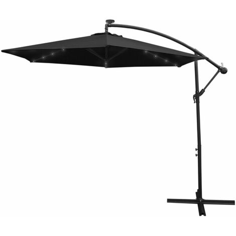 Parasol Déporté Vert Incinable Ombrage de 3M 24 LED Energie Solaire Protection UV Terrasse Patio Cour Piscine Jardin Héxagonale [Sans Base + Housse Imperméable INCLUSE] - Vert