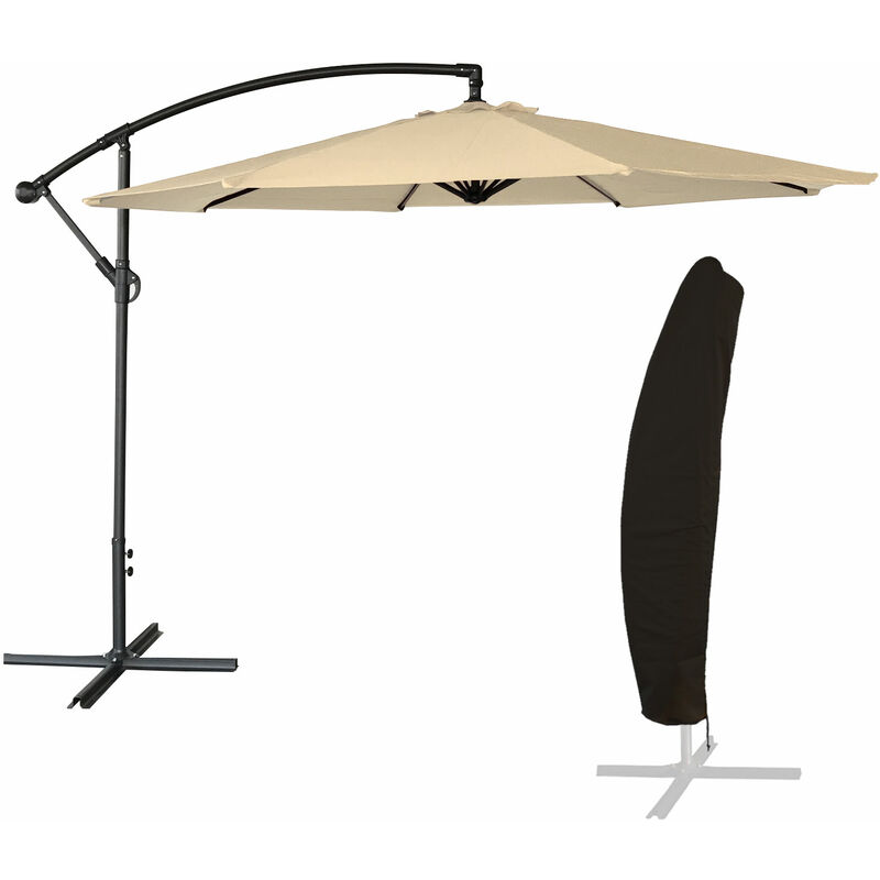 Parasol déporté OAHU rond 3,50m de diamètre beige + housse - Beige