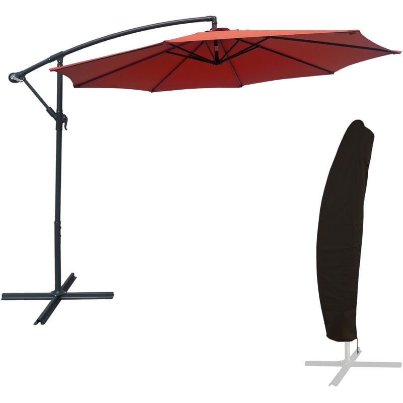 Happy Garden - Parasol déporté oahu rond 3m de diamètre terracotta + housse