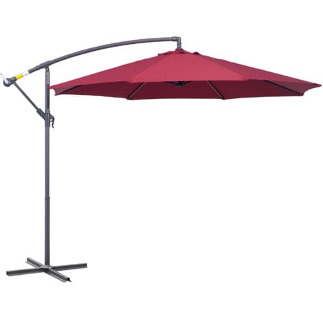 Parasol déporté octogonal à manivelle inclinable manivelle avec pied en acier diamètre 3 m rouge