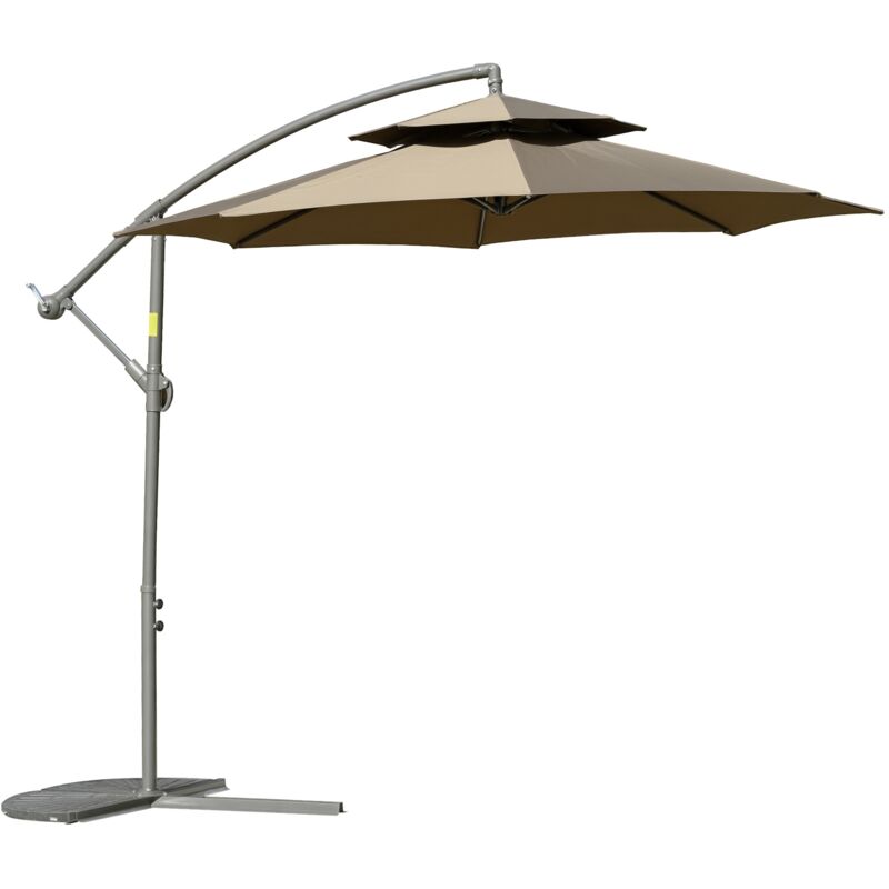 Outsunny - Parasol déporté octogonal inclinable manivelle ø 2,65 x 2,45H m acier époxy polyester marron