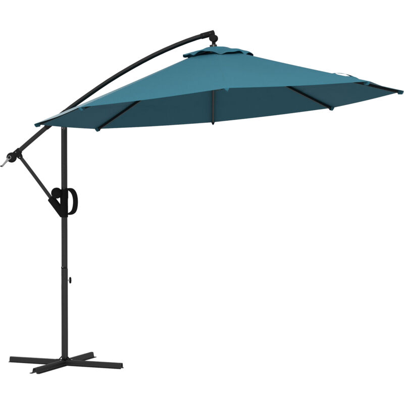 Outsunny - Parasol déporté octogonal inclinable ø 2,93 x 2,60 m avec pied métal époxy alu bleu canard