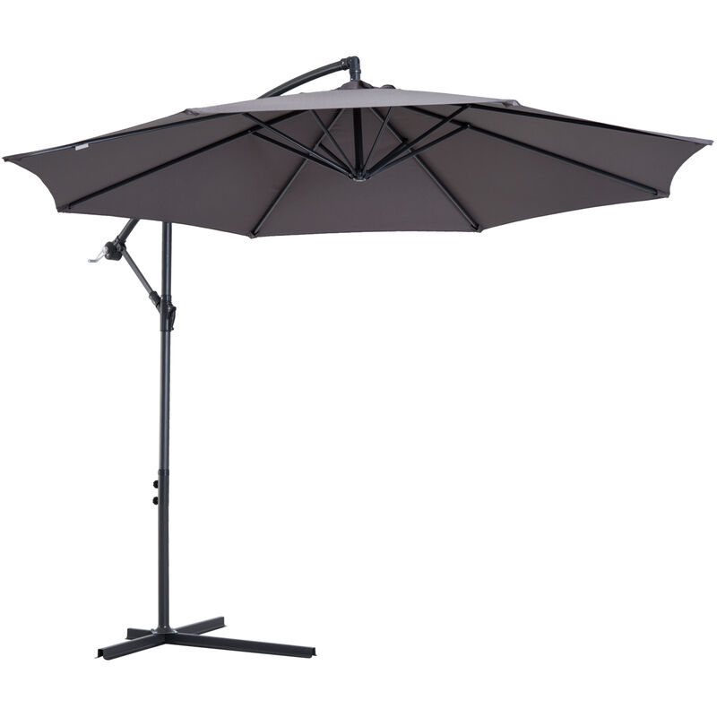 Parasol déporté octogonal inclinable manivelle pied acier ø 3 x 2,5H m gris