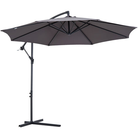 Parasol déporté octogonal inclinable manivelle pied acier Ø 3 x 2,5H m gris