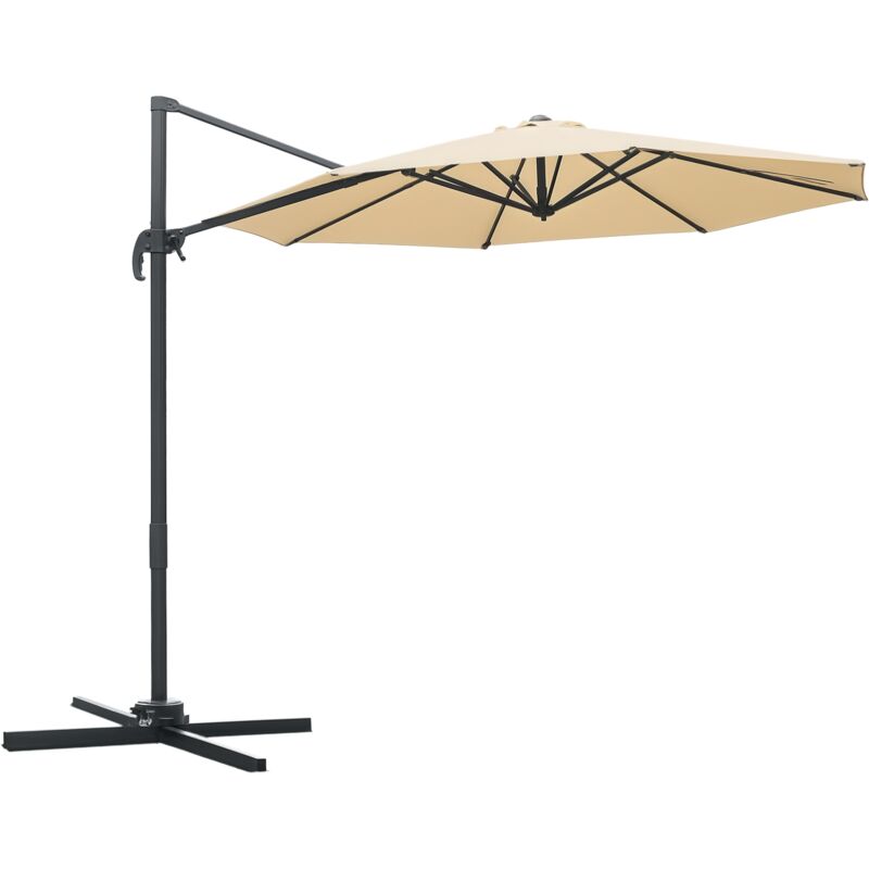 Outsunny - Parasol déporté octogonal inclinable rotatif 360° manivelle piètement acier mât alu. dim. ø 2,95 x 2,5H m polyester haute densité beige
