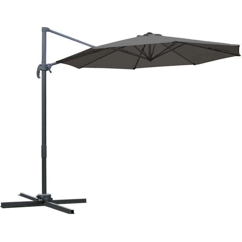 Outsunny - Parasol déporté octogonal inclinable rotatif 360° manivelle piètement acier mât alu. dim. ø 2,95 x 2,5H m polyester haute densité gris