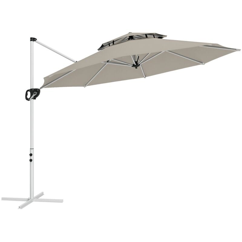 Outsunny - Parasol déporté octogonal inclinable rotatif dia. 3 x 2,5 m manivelle piètement croisé métal tissu gris clair