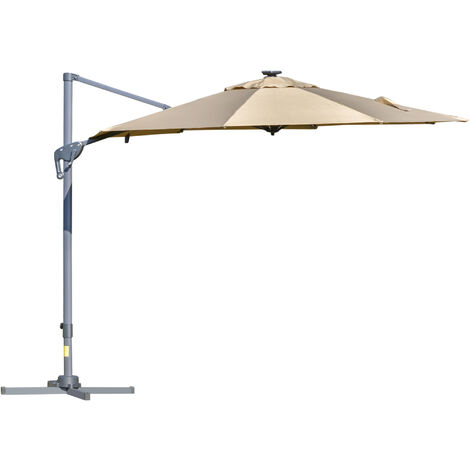 Parasol déporté octogonal parasol LED inclinable pivotant manivelle piètement acier dim. Ø 3 x 2,48H m beige - Beige