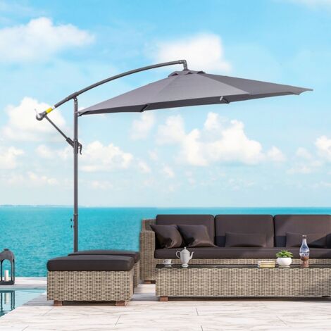 Parasol déporté octogonal rabattable diamètre 3 m parasol de jardin avec pied en croix Ø295 x 255H cm gris