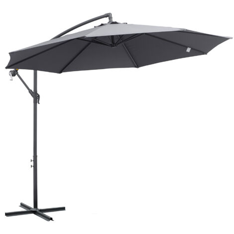 Parasol déporté octogonal rabattable diamètre 3 m parasol de jardin avec pied en croix Ø295 x 255H cm gris