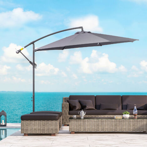 Parasol déporté octogonal rabattable diamètre 3 m parasol de jardin avec pied en croix Ø295 x 255H cm gris