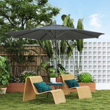 Parasol déporté octogonal rabattable diamètre 3 m parasol de jardin avec pied en croix gris foncé