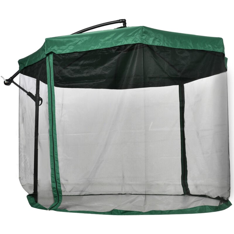 Outsunny - Parasol déporté octogonal inclinable pivotant manivelle moustiquaire pied acier ø 2,95 x 2,42H m vert