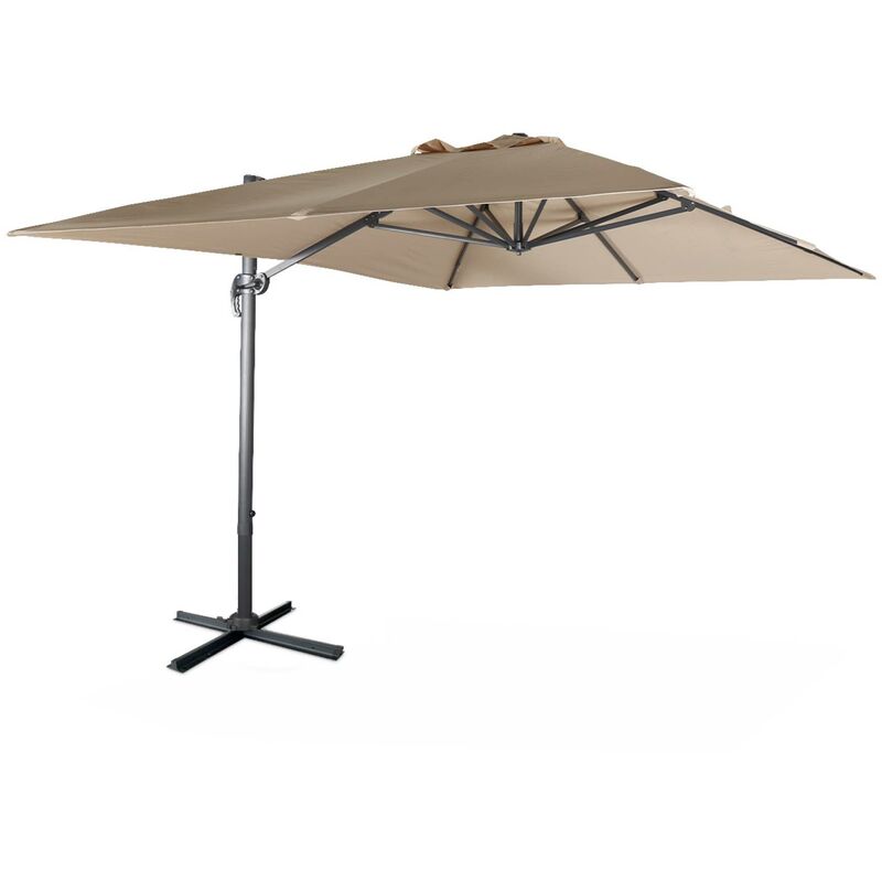 Parasol déporté rectangulaire 3x4m - Wimereux- Beige - Parasol excentré inclinable et rotatif à 360°.