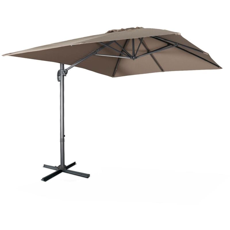 Parasol déporté rectangulaire 3x4m - Wimereux - Taupe- Parasol excentré inclinable dans 5 positions. rotatif à 360°.