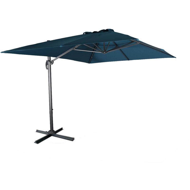 Parasol déporté rectangulaire 3x4 m - Wimereux - bleu canard- Parasol excentré inclinable dans 6 positions. rotatif à 360°.