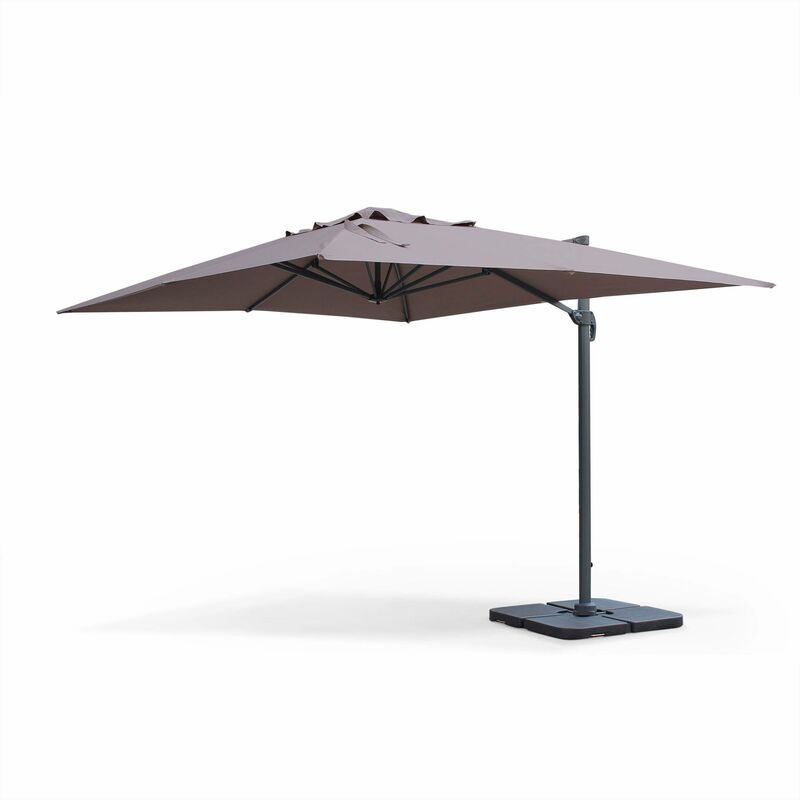 Alice's Garden - Parasol déporté rectangulaire 3 x 4 m haut de gamme - St. Jean de Luz - Taupe - Parasol excentré inclinable. rabattable et rotatif à
