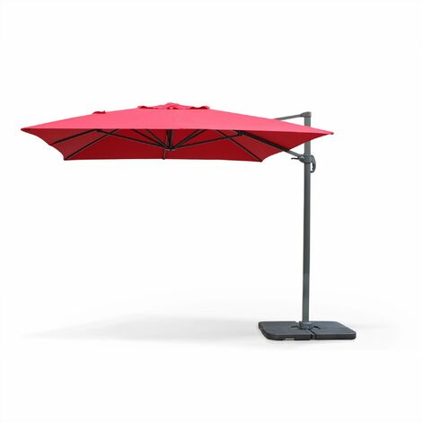 Parasol déporté rectangulaire 3 x 4 m haut de gamme - St. Jean de Luz - Rouge - Parasol excentré inclinable, rabattable et rotatif à 360°.