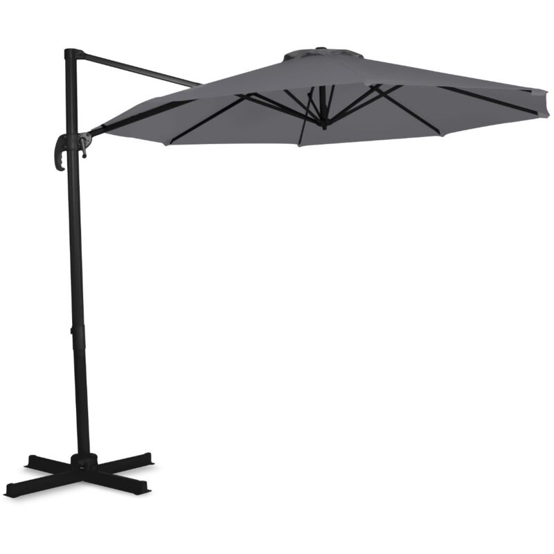 Parasol déporté rond 3 mètres de diamètre – 360°C pivotant – Voile Protection UV Indice 50+ - Housse de protection - Gris - Parasol Bardolino