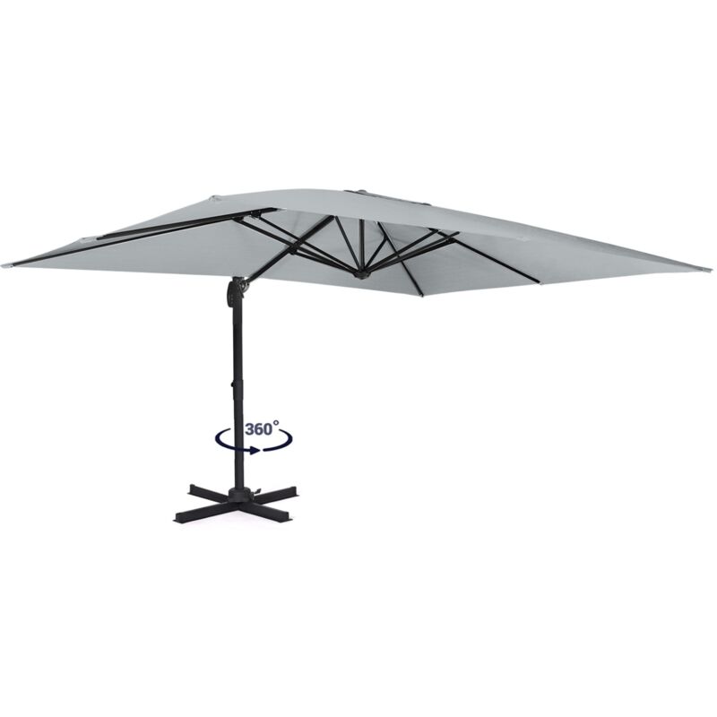 Parasol déporté inclinable rotatif 360 calvi gris clair 3x4 m avec housse