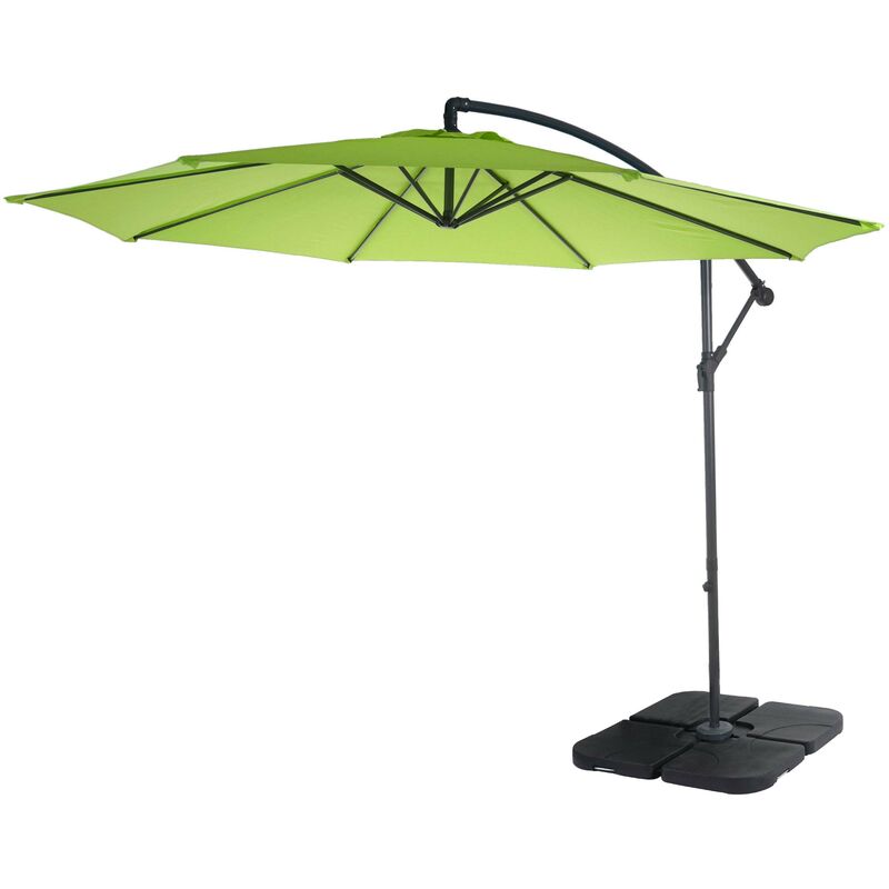 Jamais utilisé] Parasol déporté semi-pro Acerra, protection contre le soleil, 3m inclinable vert limon avec support - green
