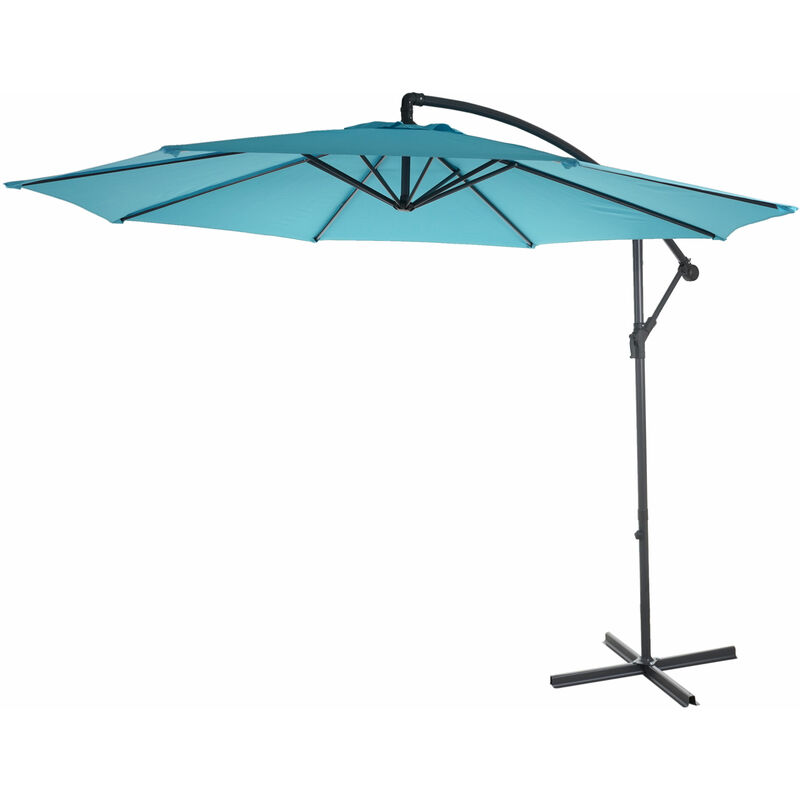 Jamais utilisé] Parasol déporté semi-pro Acerra, protection contre le soleil, 3m inclinable turquoise sans support - turquoise