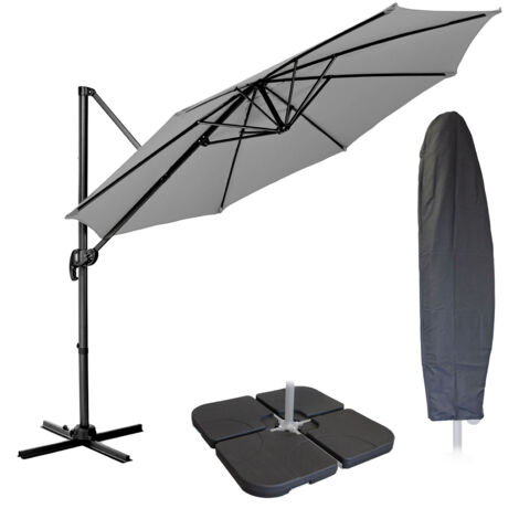 Parasol déporté SVITA 3m avec housse de protection pied de parasol gris clair