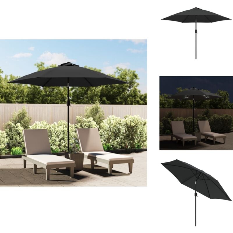 Parasol d'extérieur avec led et mât en acier 300 cm Anthracite - Parasol - Parasol Jardin - Ombrage Extérieur - Éclairage Solaire - Décoration