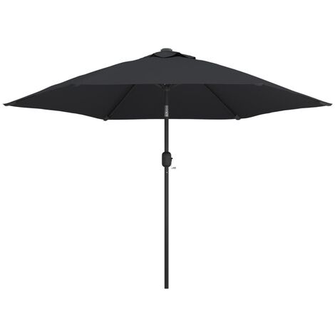 Parasol d'extérieur avec led et mât en acier 300 cm noir