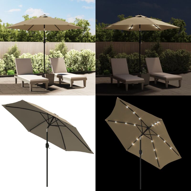 Parasol d'extérieur avec led et mât en acier 300 cm Taupe - Parasol - Parasol Led - Parasol Exterieur - Parasol Jardin - Ombre - Home & Living