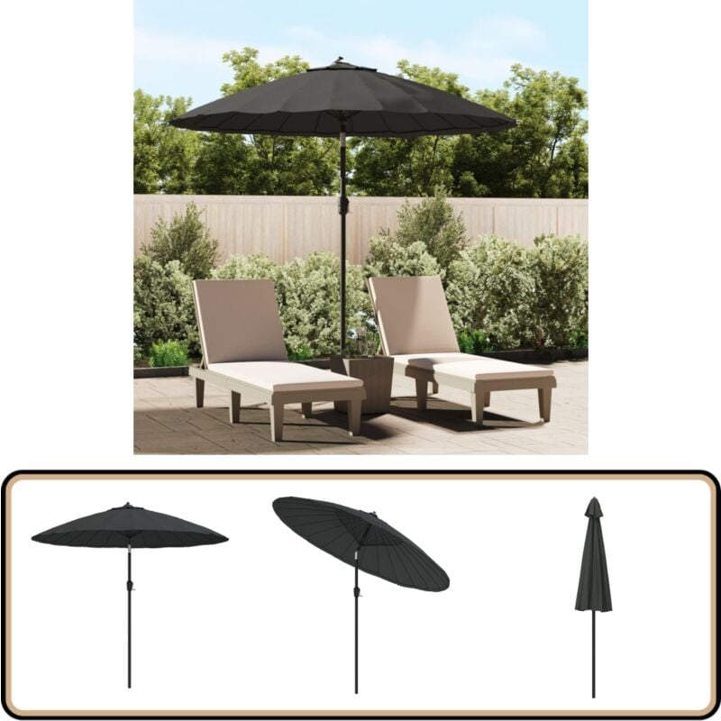 Parasol d'extérieur avec mât en aluminium 270 cm Anthracite - Parasol Exterieur - Parasol Jardin - Parasol Aluminium - Parasol Rectangulaire