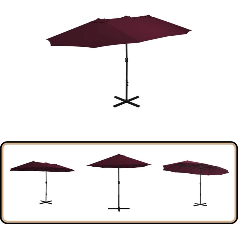 Parasol d'extérieur avec mât en aluminium rouge bordeaux - Parasol - Parasol De Jardin - Parasol Exterieure - Parasol Double Toit - Parasol Rouge