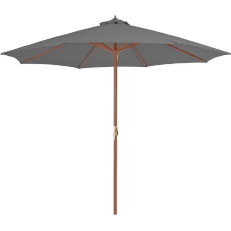 Parasol Bois 3m Pare Soleil Jardin Terrasse Parasol de Plage Blanc/Vert vidaXL